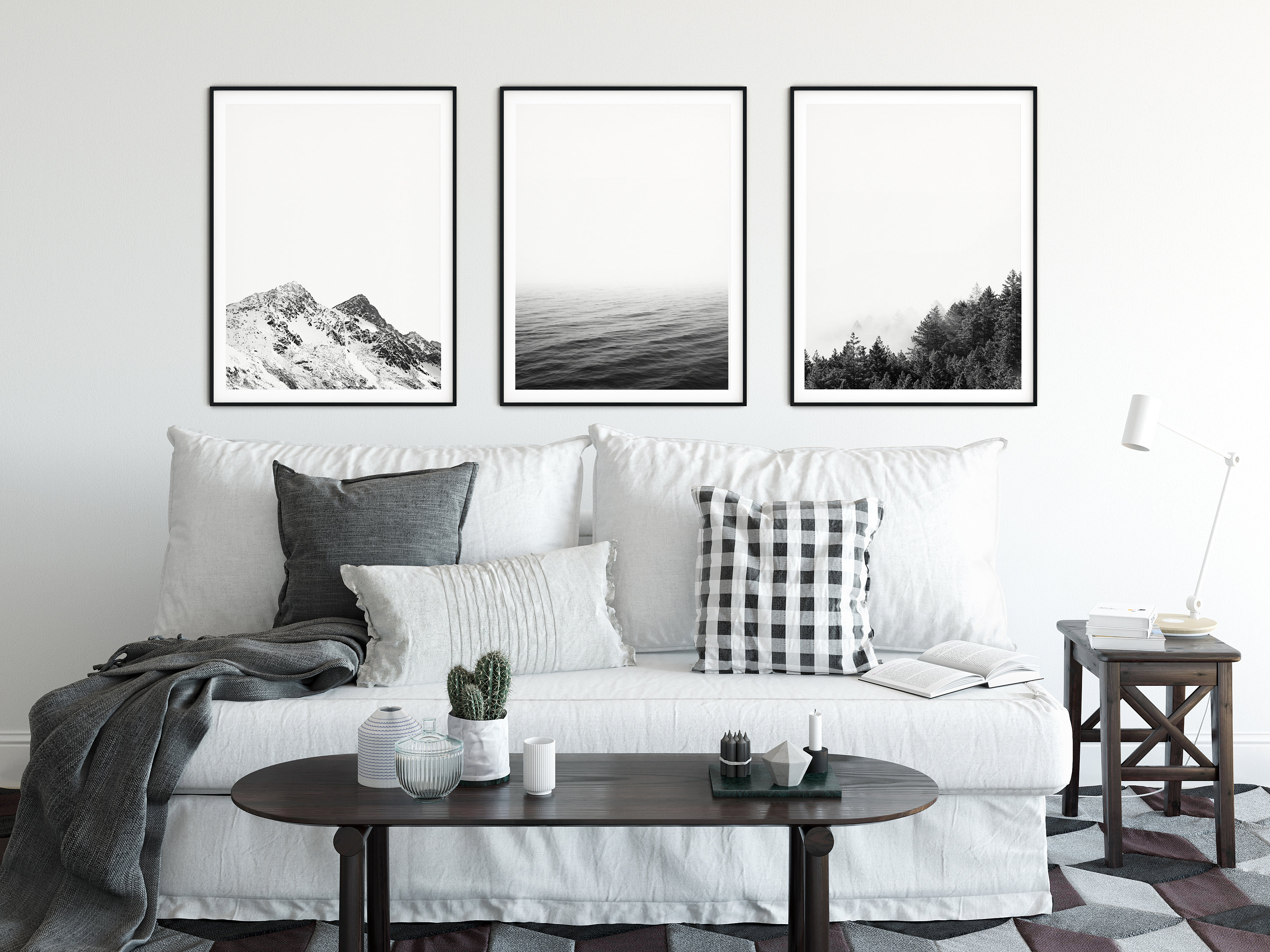 3 Piece Wall Art Black and White Nature Prints Landscape