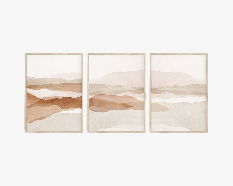 3 Piece Wall Art Abstract Landscape Prints, Neutral Abstract Painting ...