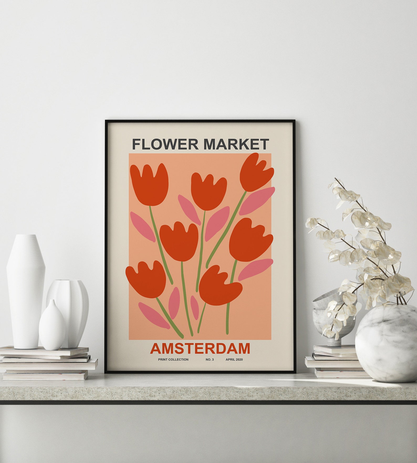 Flower Market Poster Print Amsterdam Tulip Wall Art Abstract Flower ...