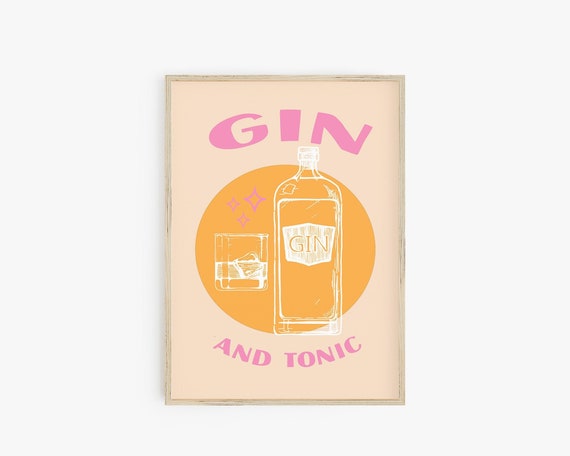 Gin and Tonic Cocktail Poster Print, Retro Cocktail Print, Trendy Wall Art, Preppy Room Decor, Bar Cart Print, College Dorm Room Poster