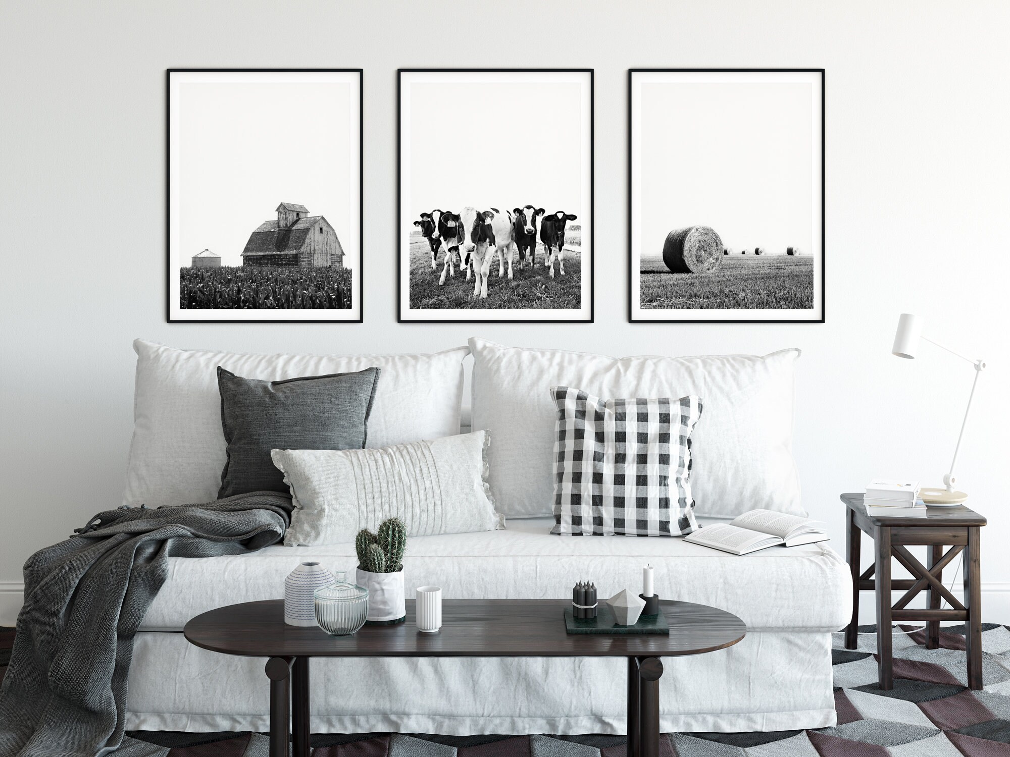 Set of 3 Farm Prints Cows Barn Hay Print Modern Farmhouse Decor Black ...