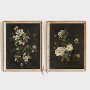 Dark Moody Vintage Floral Print Set of 2, Wall Gallery Set, Dark Academia, Cottagecore Decor, Printable Wall Art, Aesthetic Room Decor