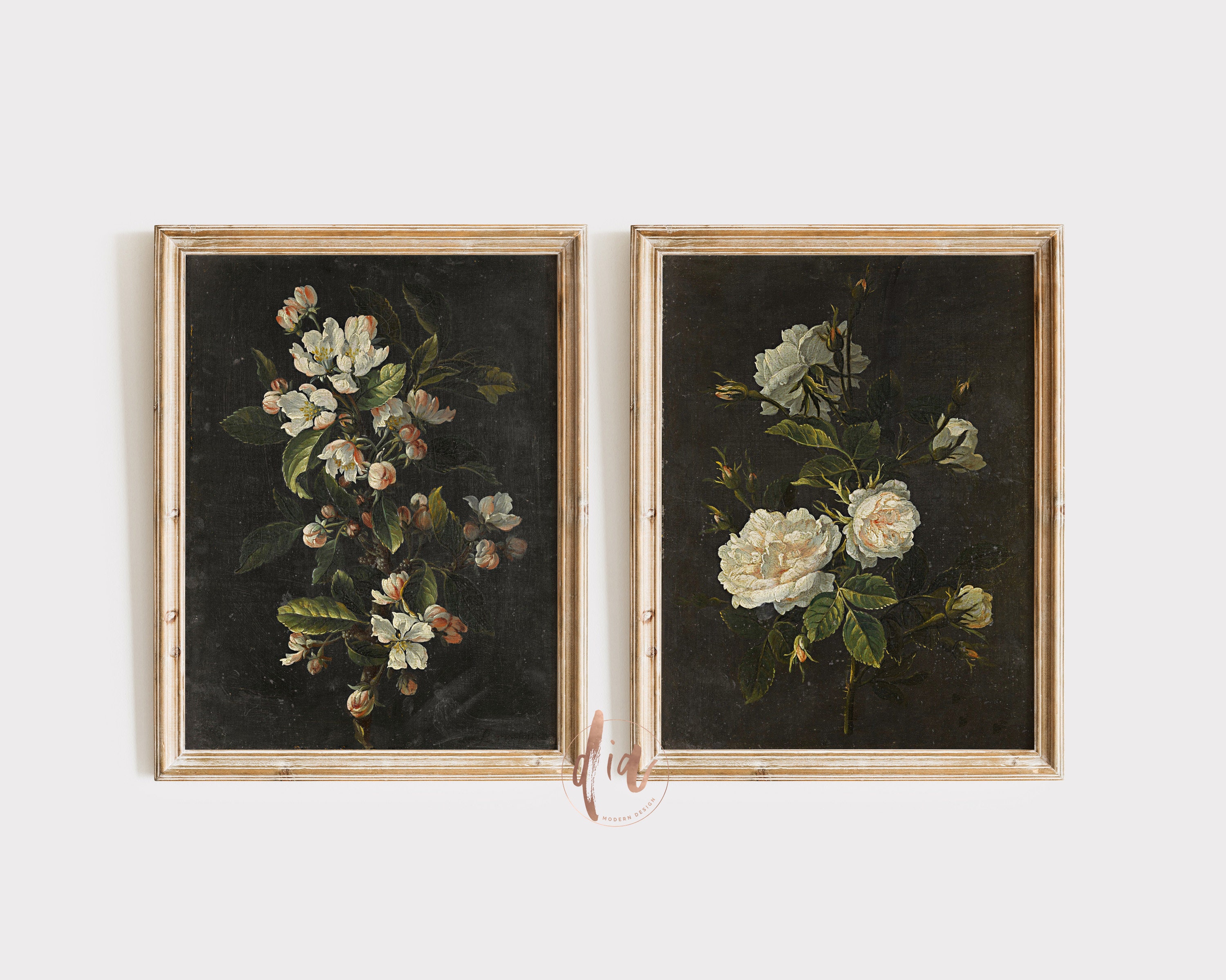 Dark Moody Vintage Floral Print Set of 2 Wall Gallery Set - Etsy