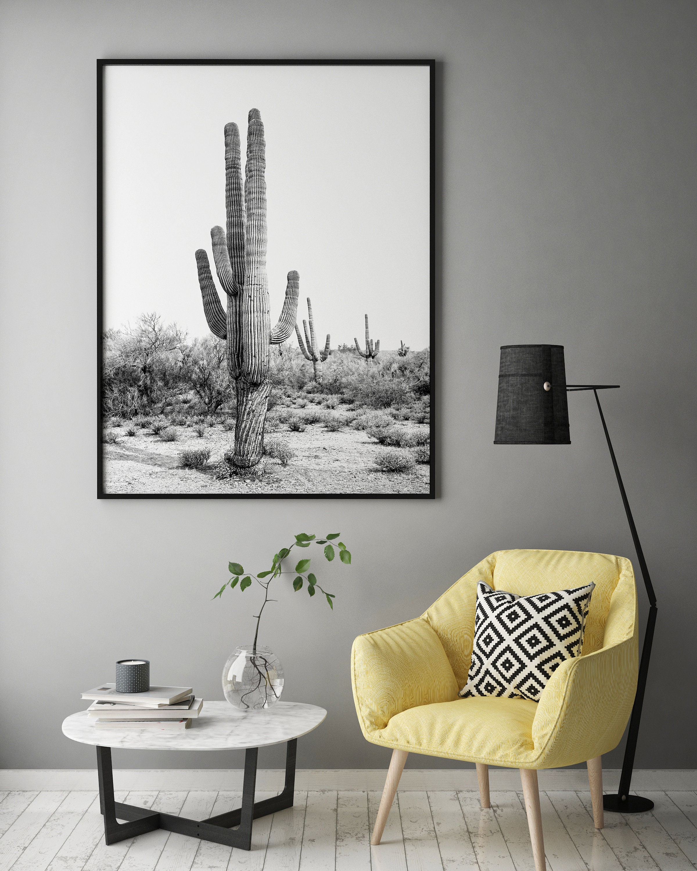 Desert Cactus Print Black and White Southwestern Decor - Etsy