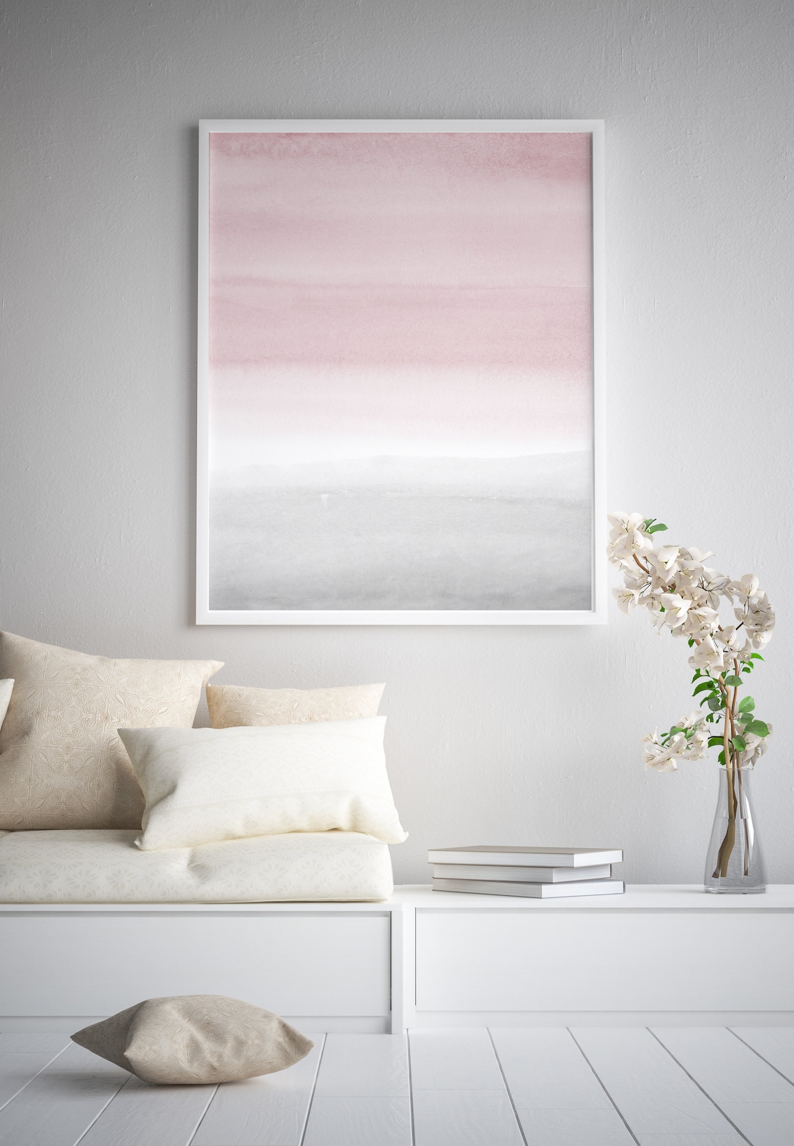 Blush Pink Grey Abstract Art Large Wall Art Watercolor | Etsy