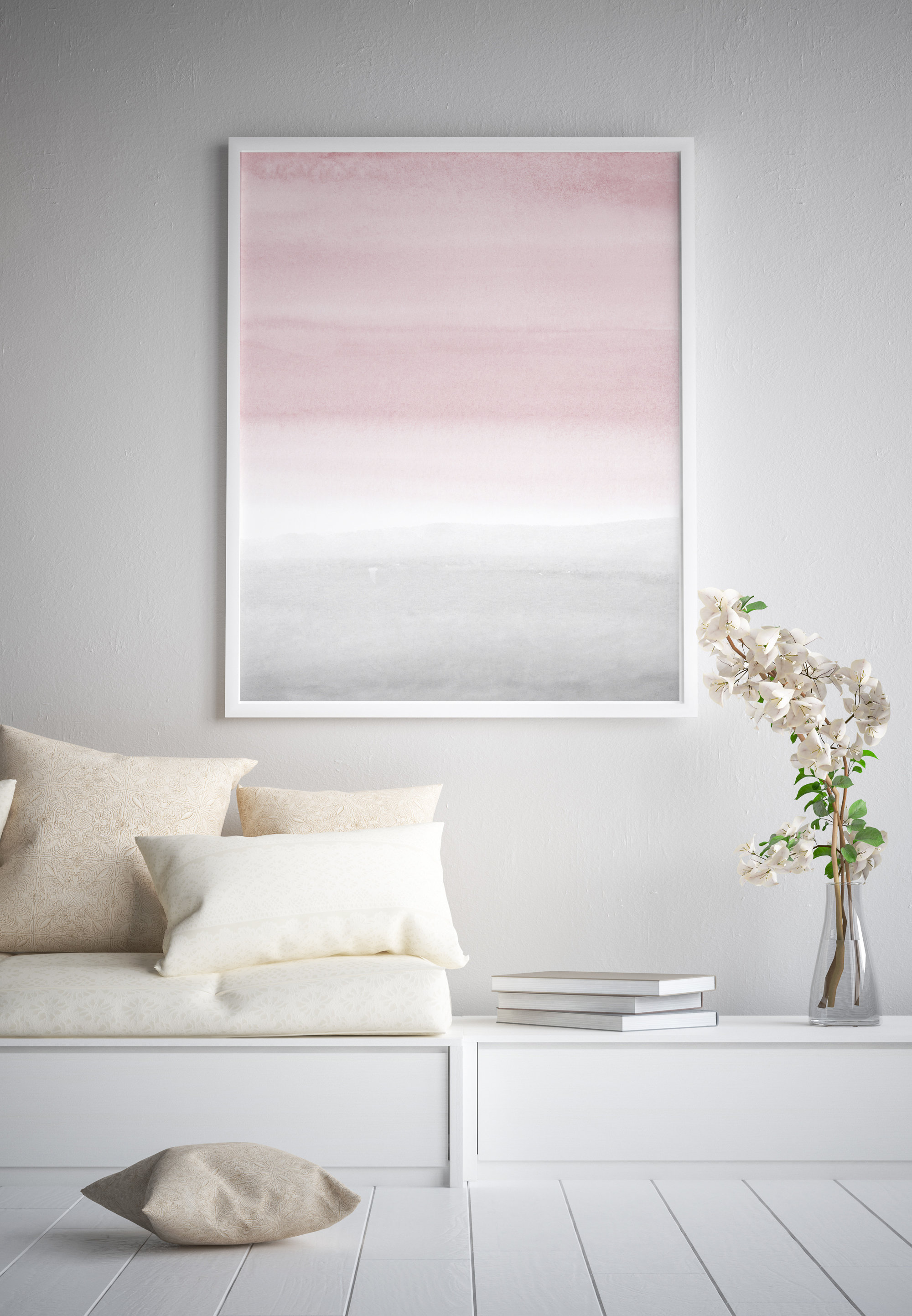 Blush Pink Grey Abstract Art Large Wall Art Watercolor - Etsy