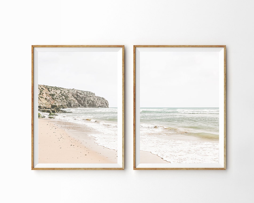 Coastal Print Set of 2 Prints, Boho Beach Wall Art Set Muted Neutral ...