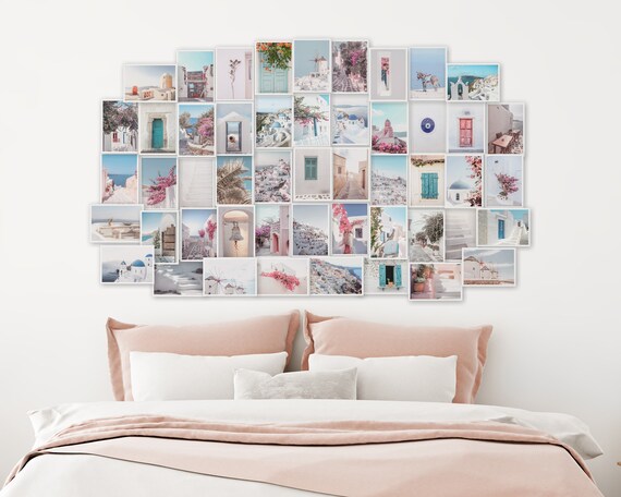 50 Pcs Photos Esthétiques de Plage Pêche pour Collage Mural Style Boho Kits d'Impression Collage Couleur Bleu Sarcelle Décorations de Chambre pour Fille