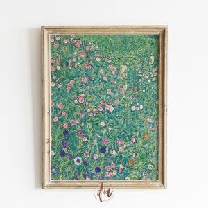 Bright Pastel Flower Garden Print, Eclectic Flower Painting, Gustav Klimt Vintage Flowers, DIGITAL Prints, Gallery Wall Print, Printable Art