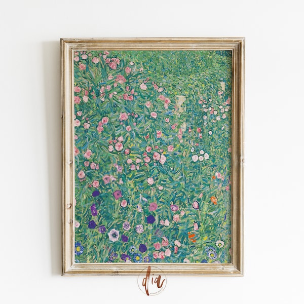 Bright Pastel Flower Garden Print, Eclectic Flower Painting, Gustav Klimt Vintage Flowers, DIGITAL Prints, Gallery Wall Print, Printable Art