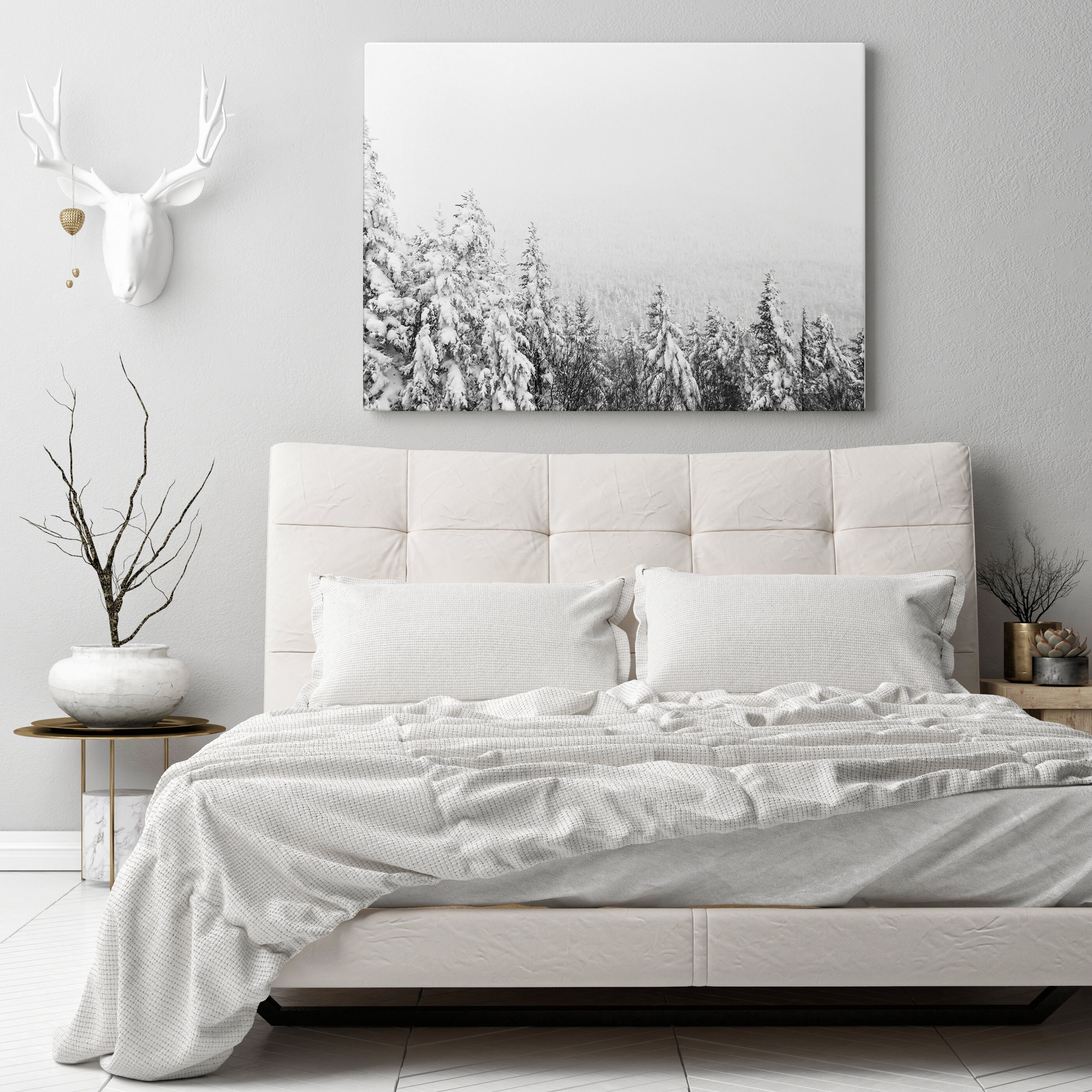 Winter Forest Print Christmas Wall Art Snow Covered Pine Trees ...