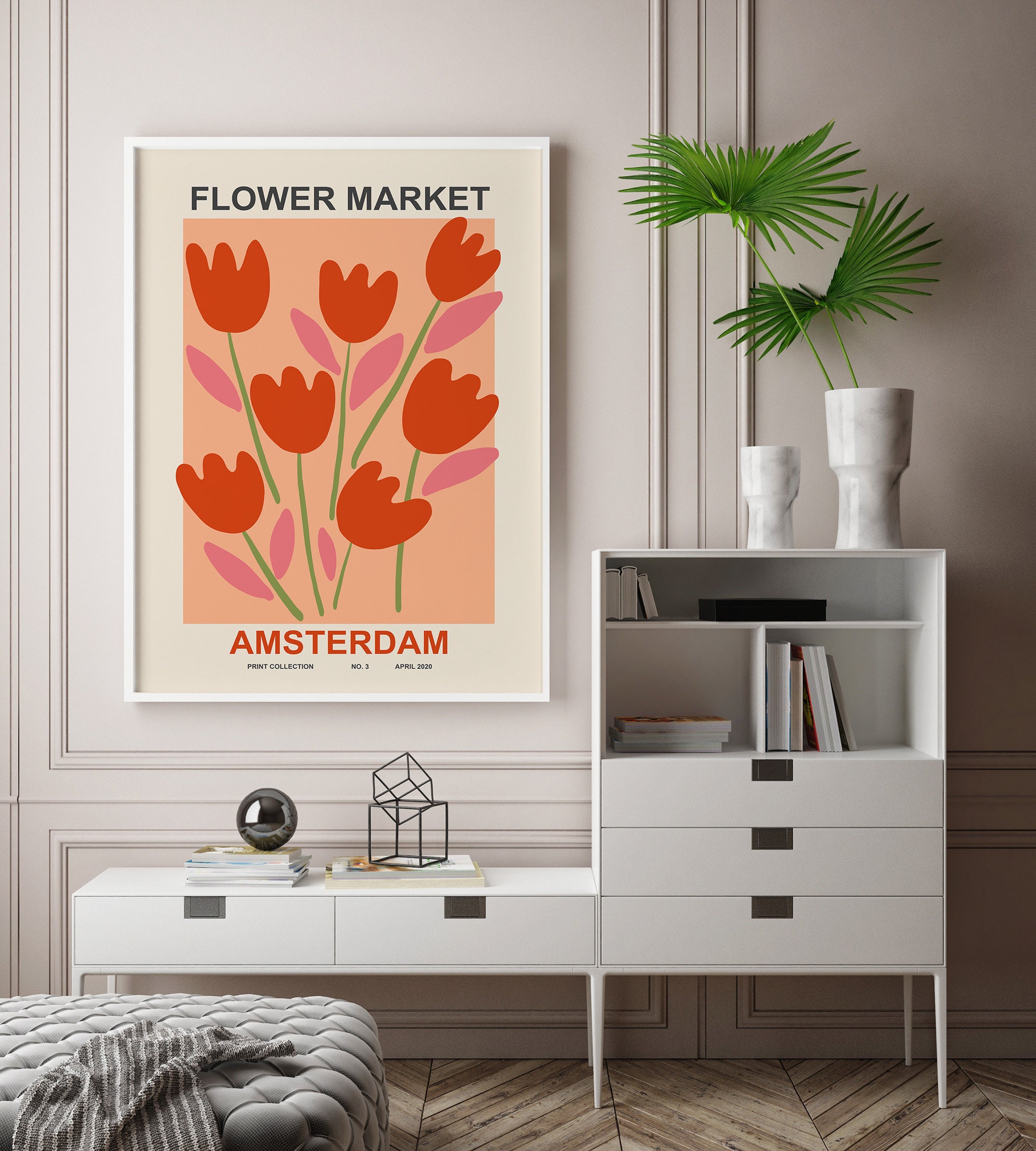 Flower Market Poster Print Amsterdam Tulip Wall Art Abstract Flower ...