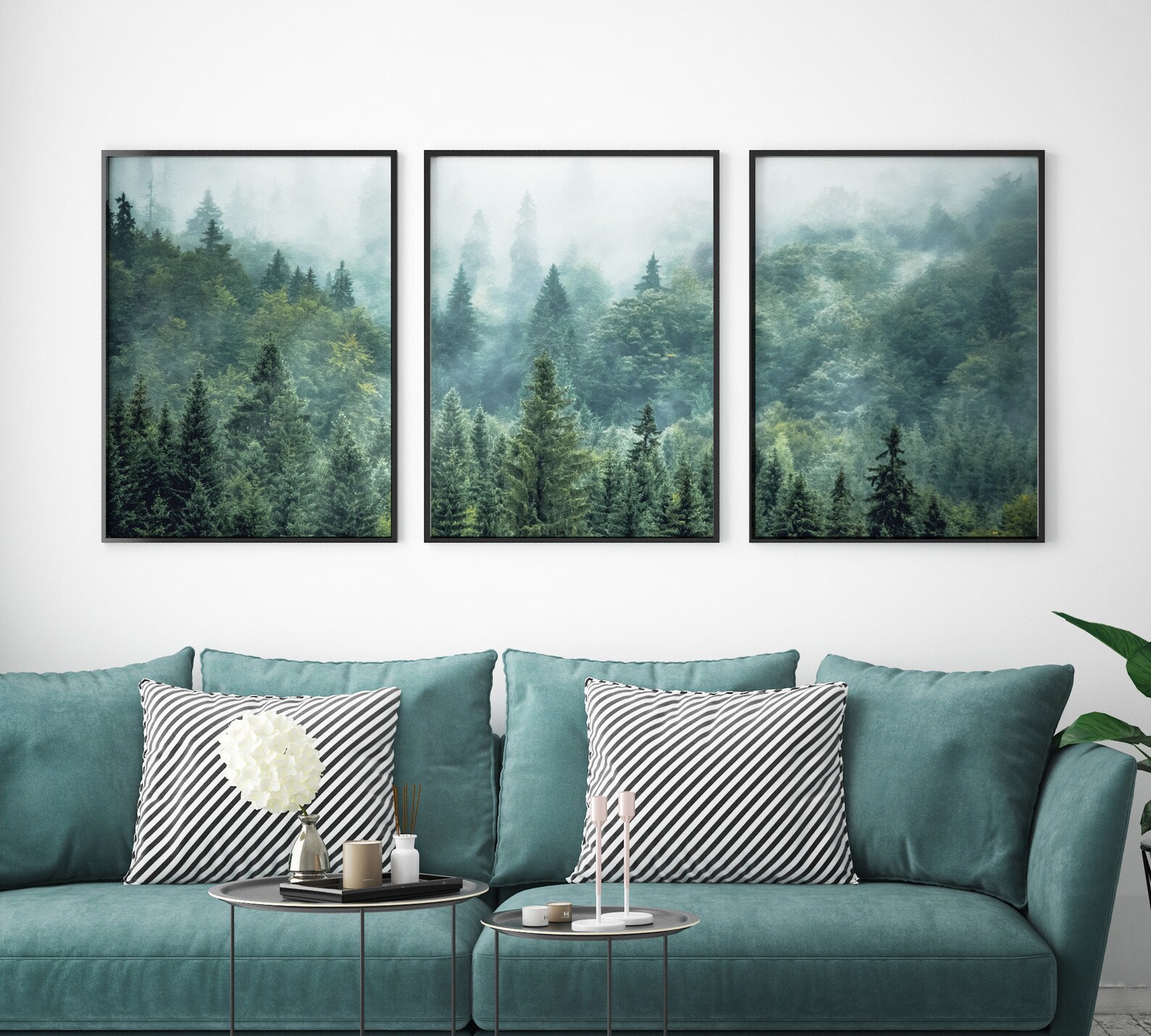 3 Piece Wall Art Misty Mountain Print Foggy Forest Scandinavian Decor ...