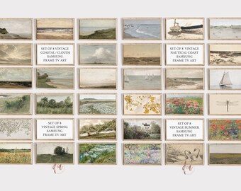 Samsung Frame TV Art, Vintage Mega Bundle, Spring Summer Paintings, Coastal Landscape Art, Nautical Art, Muted Tones, Digital Download