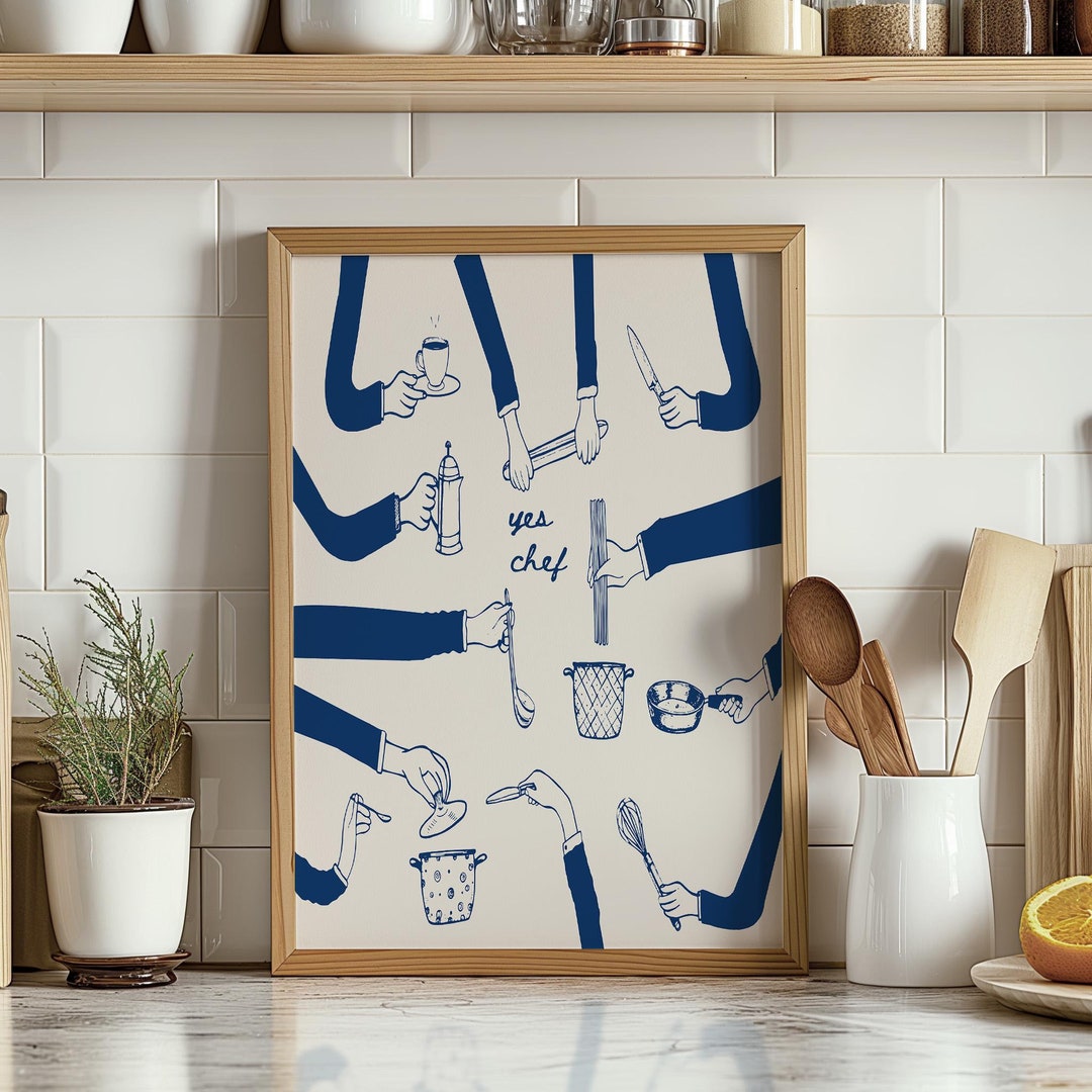 chef was cute aesthetic kitchen print retro wall art... Yes Chef Blue Retro Kitchen Wall Art Print, Food Printable Poster ...
