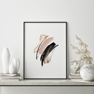 Watercolor Brushstrokes Print, Abstract Wall Decor, Modern Minimalist Wall Art Prints, Black Blush Gold, Downloadable Printable Wall Art, image 3