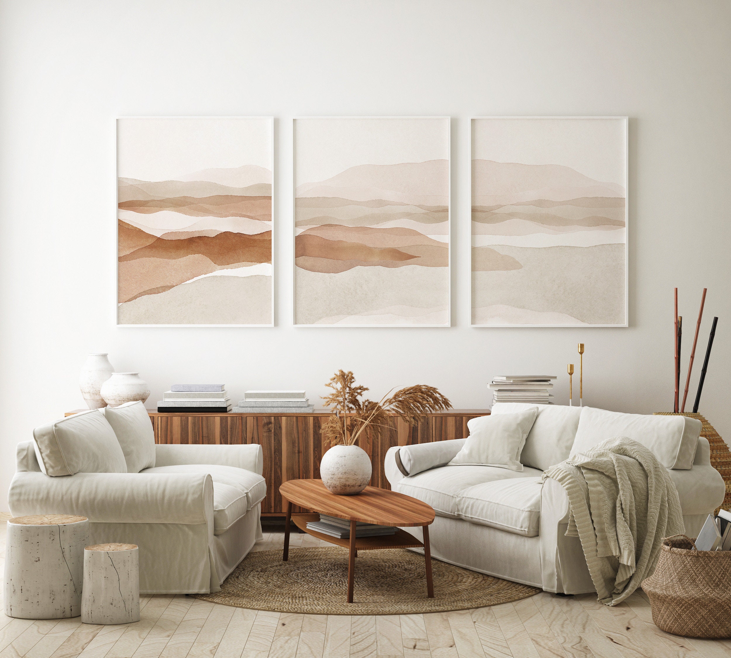 3 Piece Wall Art Abstract Landscape Prints, Neutral Abstract Painting ...