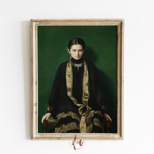 Smaragdgrünes Vintage Portrait, Stimmungsvolle Malerei, dunkle Wissenschaft, vielseitige Wandkunst, druckbare Galerie Wanddruck Stimmungsvolle Ästhetik Digitaldruck