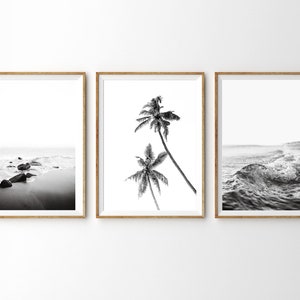 Set of 3 Beach Prints Black and White Beach Wall Art Prints Coastal Decor Printable Wall Art Triptych Wall Art Gallery Wall Set Ocean Print