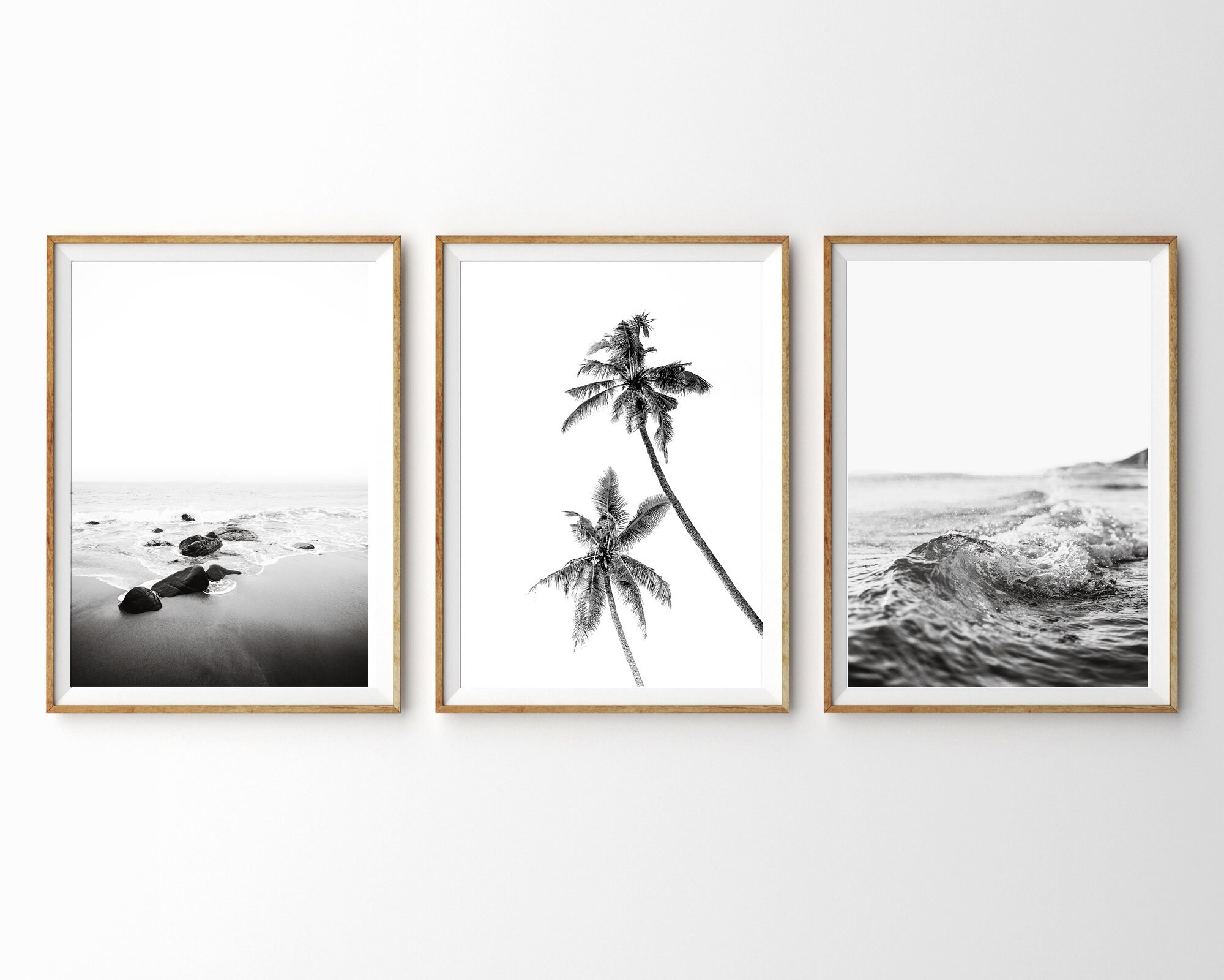 Set of 3 Beach Prints Black and White Beach Wall Art Prints - Etsy