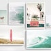 Set of 6 Prints Large Beach Wall Art California Wall Art 6 Piece Wall Art Surf Art Surfboard Wall Art Beach Poster Pink Surf board