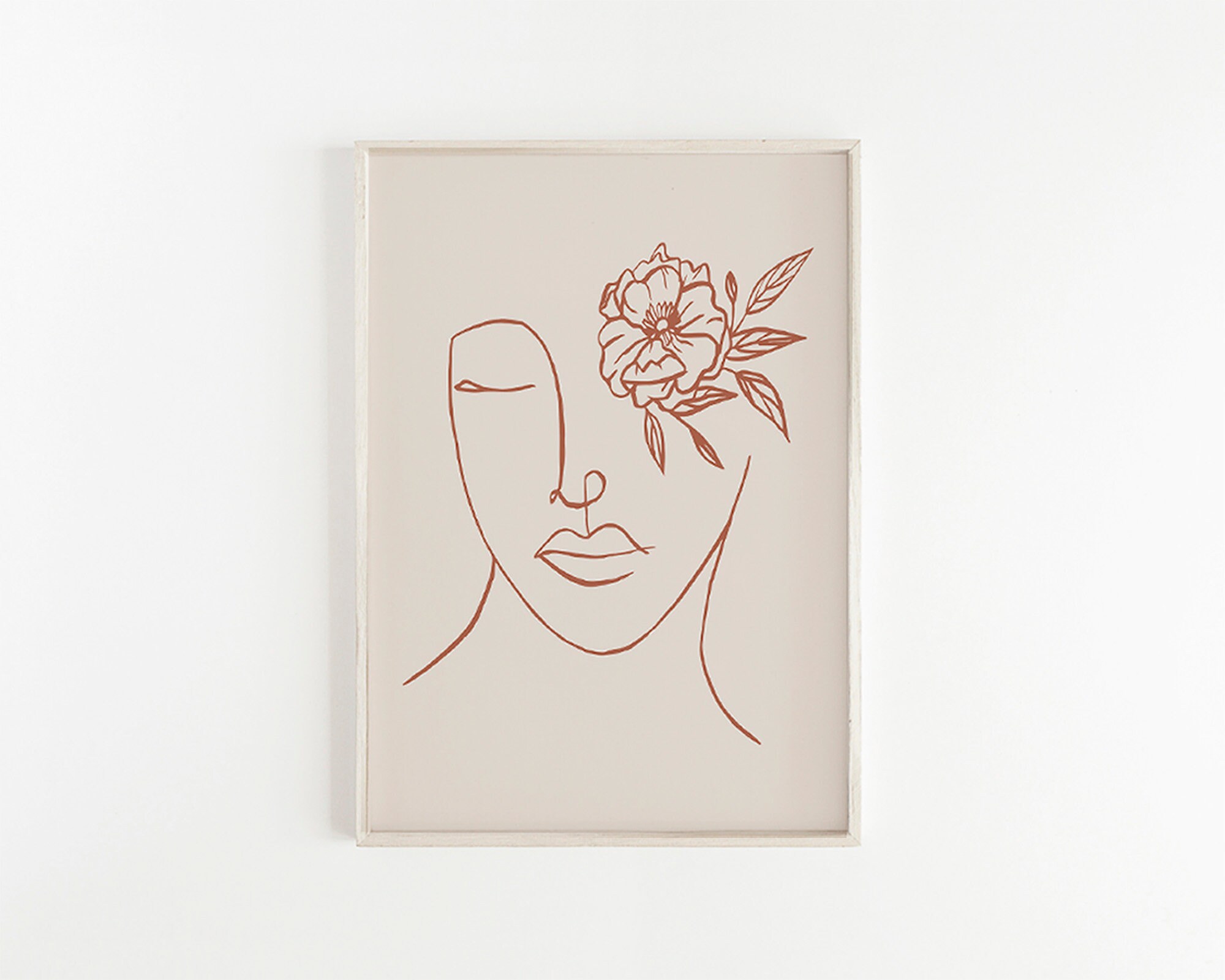 Line Art Set of 2 Prints Female Face With Flowers Abstract | Etsy
