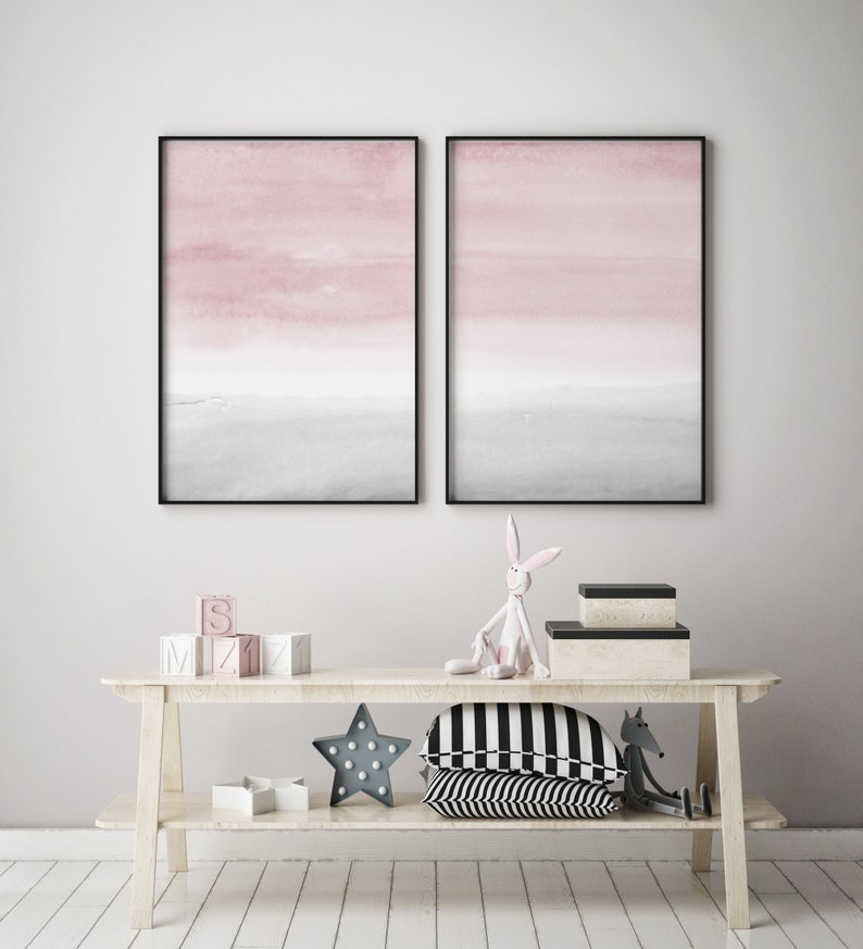 Pink and Grey Abstract Art Set of 2 Prints Blush Pink Grey Etsy