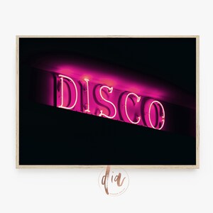 Disco Wall Art Print, Pink Preppy Poster, Pink Neon Sign , Maximalist Decor, Trendy Wall Art, Horizontal Girly Prints, Apartment Aesthetic