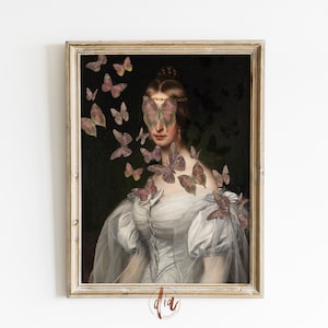 Altered Renaissance Portrait, Butterfly Wall Art, Vintage Victorian Painting, Eclectic Gallery Wall Print, Altered Art Print Trendy Wall Art