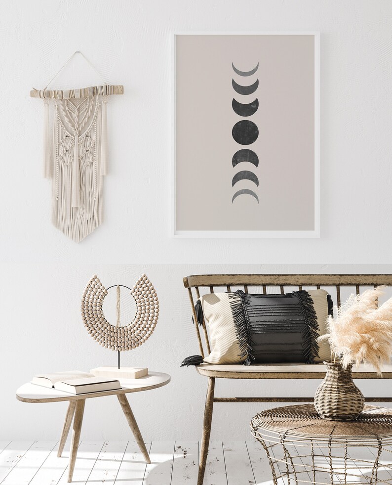 Modern Moon Moon Phases Wall Art Print Mid Century Modern Moon Art Print | Etsy