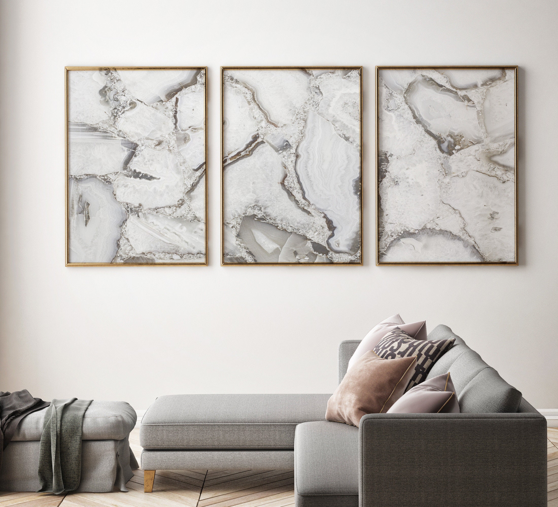 Agate Print Abstract 3 Piece Wall Art Prints Marble Print Grey | Etsy