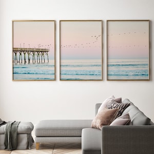 Coastal Wall Art Set of 3 Prints Ocean Print 3 Piece Wall Art Bedroom Decor Large Wall Art Beach Print Ocean Sunset Living Room Decor image 2