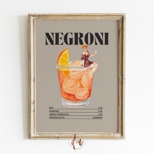Retro Cocktail Print, Negroni Drink Poster, Bar Cart Wall Art, Vintage Cocktail Collage, Digital Print, Gallery Wall Print, Printable Art