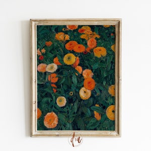 Orange Flower Print, Vintage Floral Painting, Antique Flower Garden, Eclectic Wall Gallery Print, Vibrant Aesthetic, Bright Flowers Wall Art