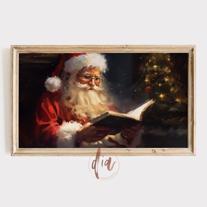 Vintage Santa Christmas Frame Tv Art, Holiday Santa Claus Painting, TV Digital Download, Christmas Decor