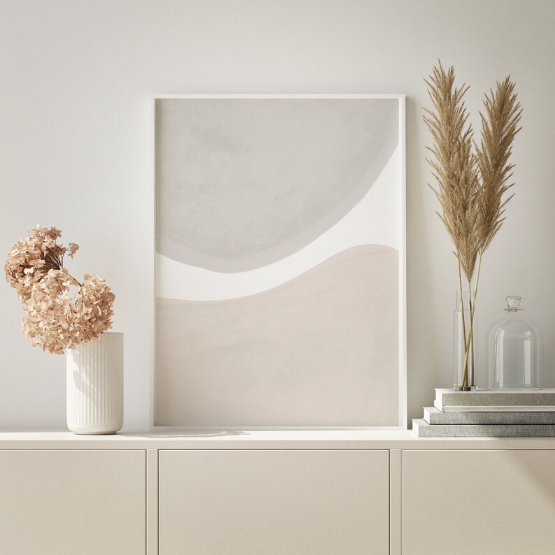 2 Piece Mid Century Modern Abstract Wall Art, Neutral Tones Art Set Large Modern Wall Art Scandinavian Minimalist Decor Beige Grey Printable image 5