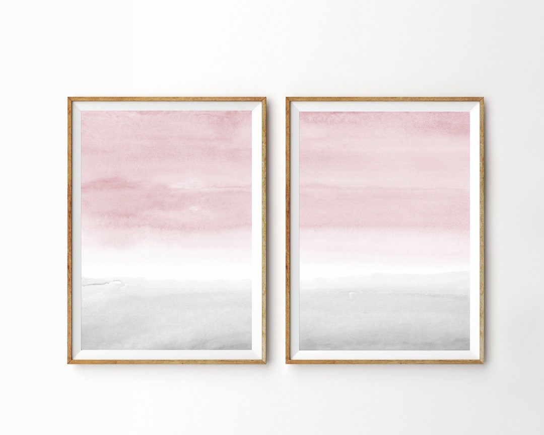 Pink and Grey Abstract Art Set of 2 Prints Blush Pink Grey Painting ...