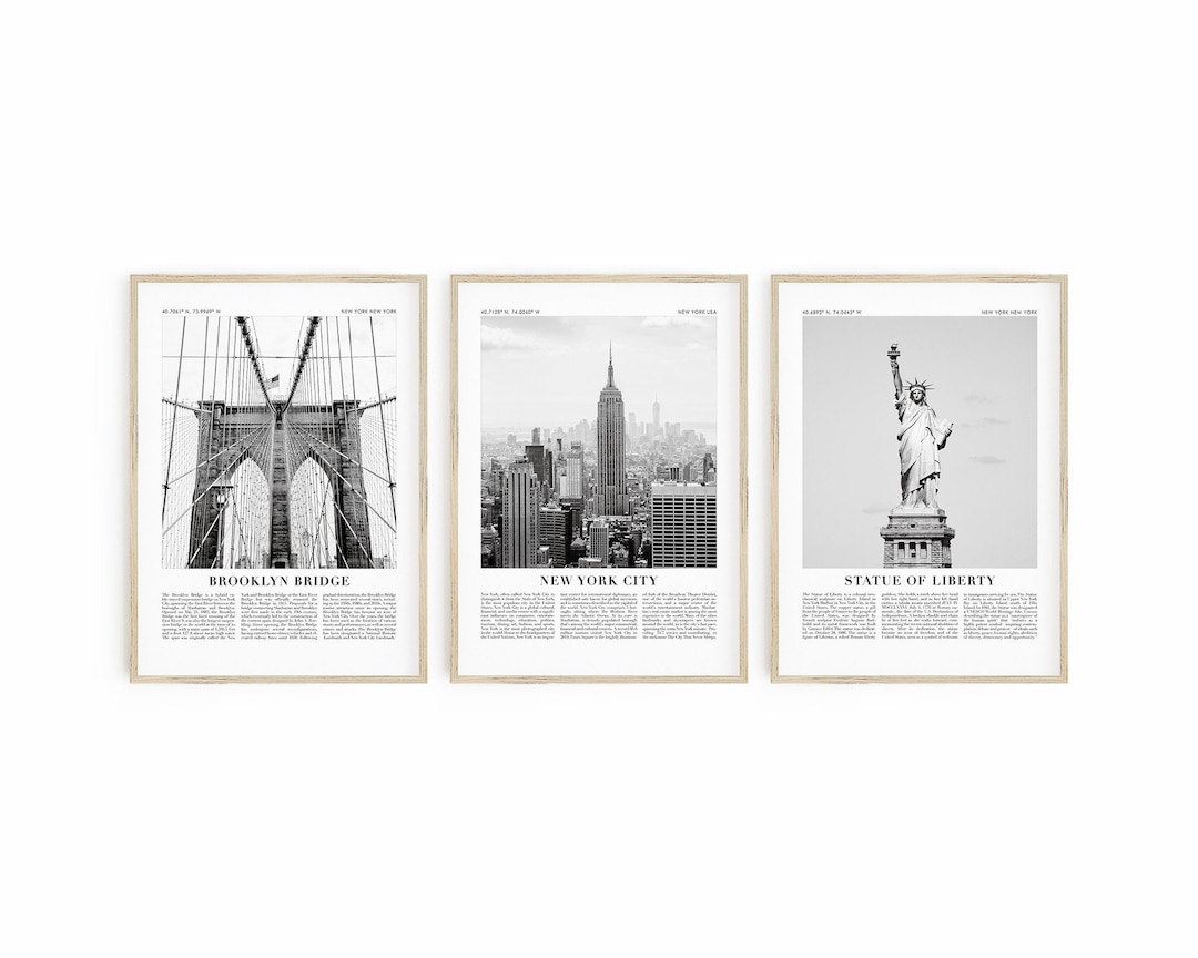 New York City Travel Poster Set Black and White Travel Print Set of 3 ...