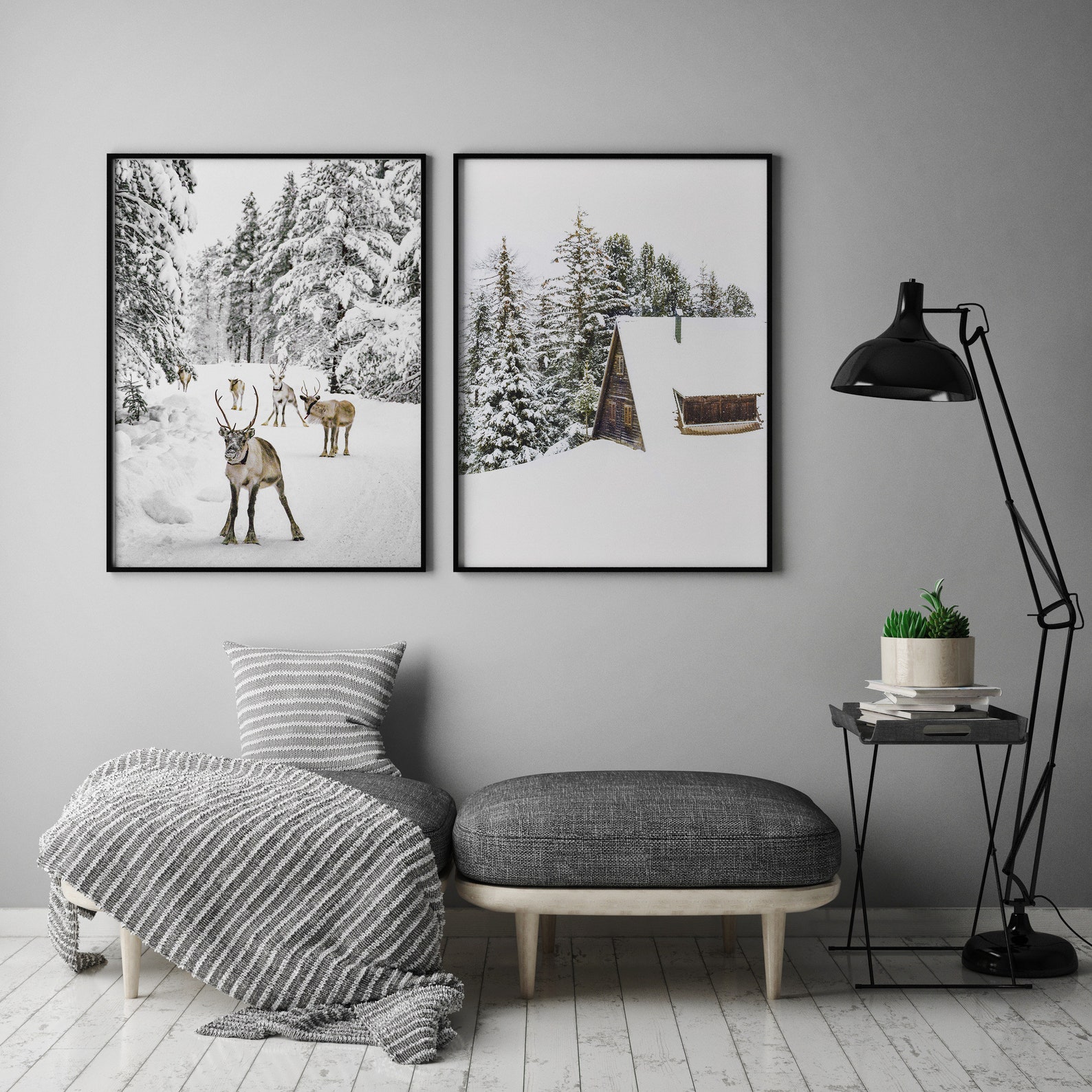 Reindeer Wall Art Set Winter Poster Set Set of 2 Prints Christmas ...