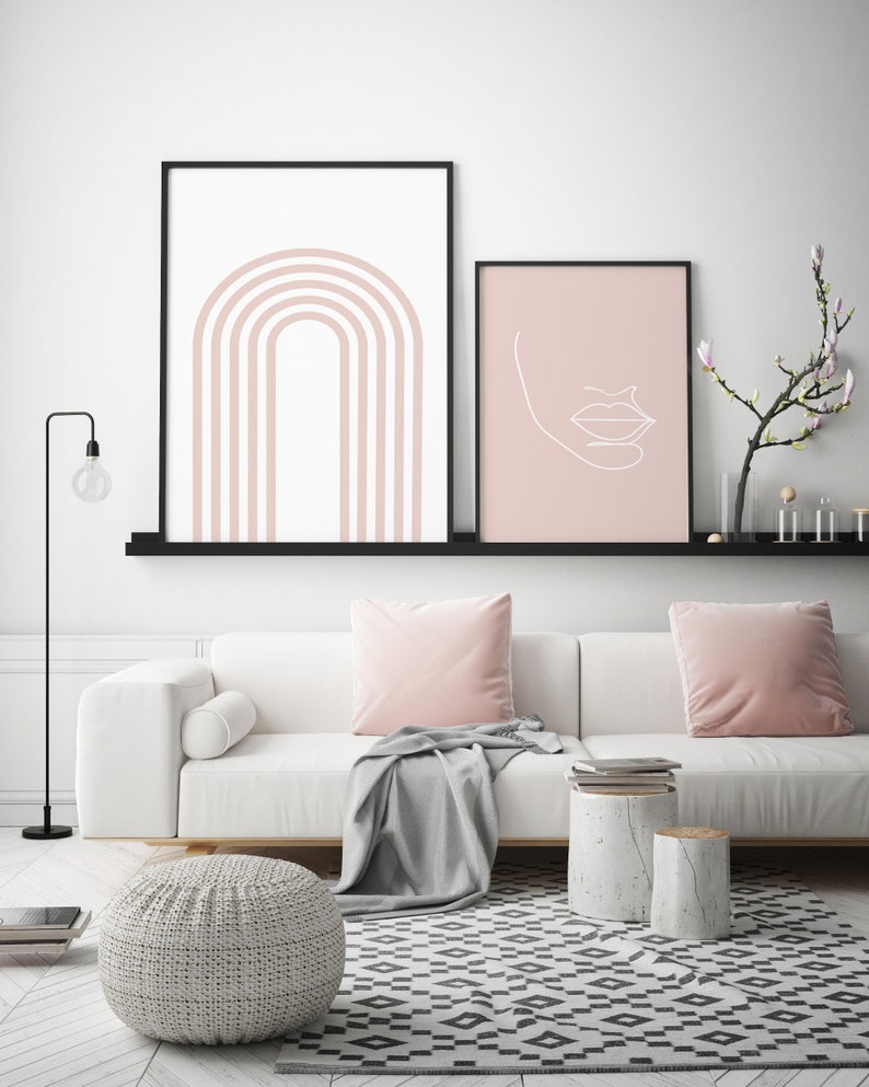Blush Pink Abstract Wall Art Set of 2 Prints Downloadable Art Face Line ...