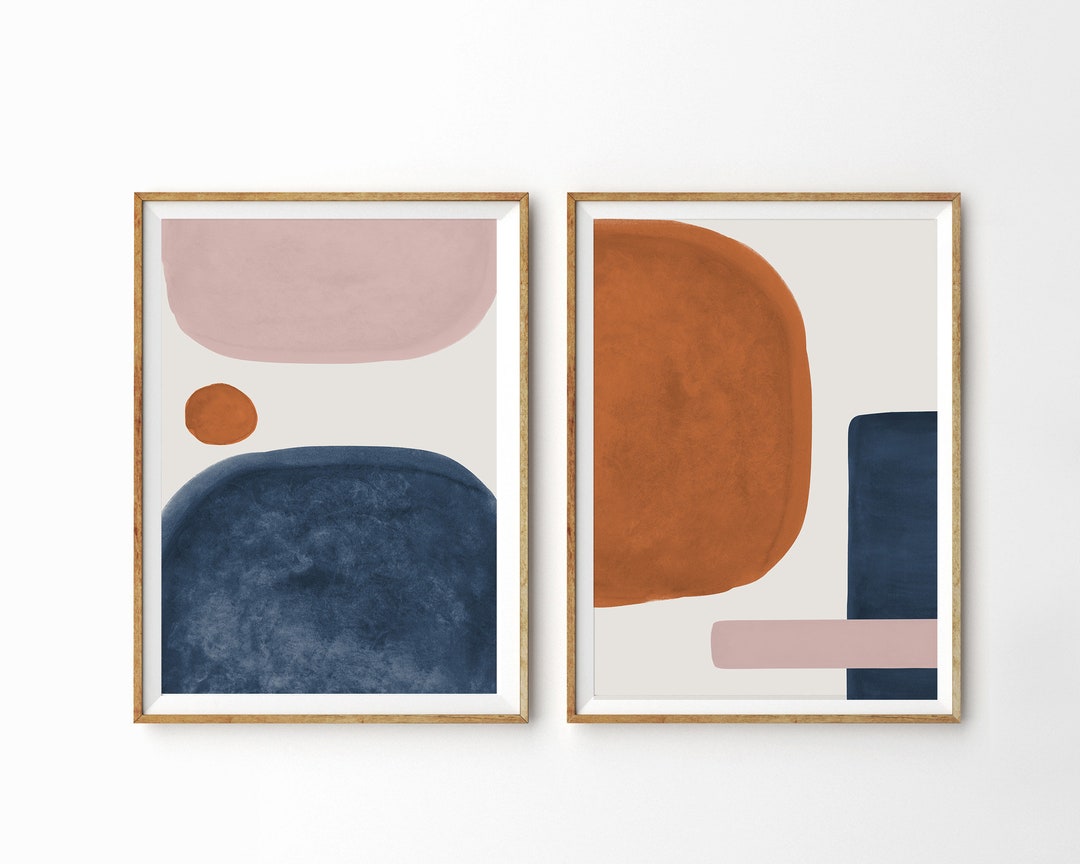 Set of 2 Geometric Prints Mid Century Modern Art Abstract Shapes Set ...