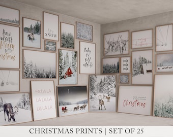Christmas Prints, Printable Winter Wall Art Set, Holiday Decor, Modern Minimalist Gallery Wall Bundle, Digital Prints Santa Winter Trees Art
