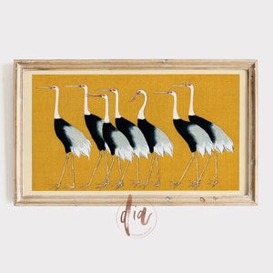 Samsung Frame TV Art, Yellow Crane Art, Sztuka japońska, Ilustracja vintage Crane, Estetyka retro, Sztuka dla Frame TV, Pobieranie cyfrowe, telewizor lg