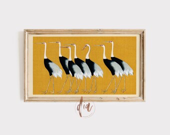 Samsung Frame TV Art, Yellow Crane Art, Japanese Art, Vintage Crane Illustration, Retro Aesthetic, Art for Frame TV, Digital Download, lg tv