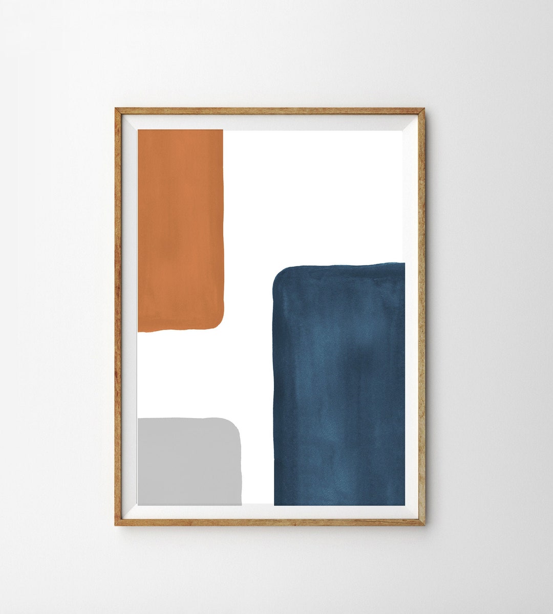 Mid Century Modern Print Abstract Wall Art Prints Terracotta Indigo ...