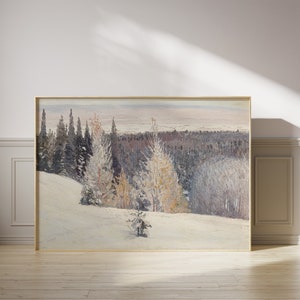 Winter Landscape Painting, Vintage Painting, Snow Covered Trees, Horizontal Print, Forest Wall Art, Antique Painting, Christmas Print