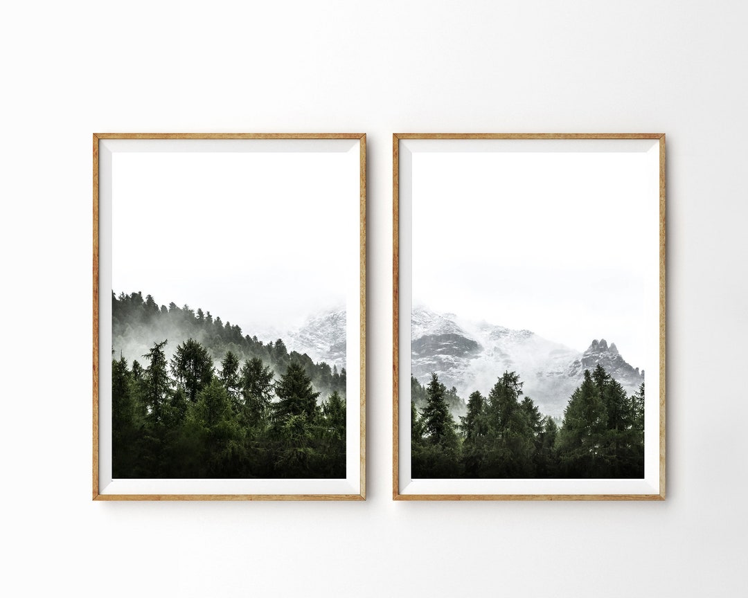 Set of 2 Prints Mountain Print Forest Wall Art 2 Piece Set Nordic Print ...