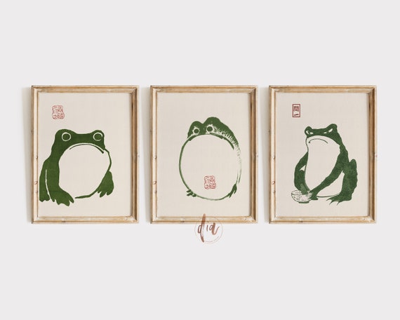 Japandi Wall Art, Matsumoto Shoji Frog Set of 3 Prints, Japanese Art Prints, Wabi Sabi Wall Art, Printable Art, Digital Prints, Eclectic Art