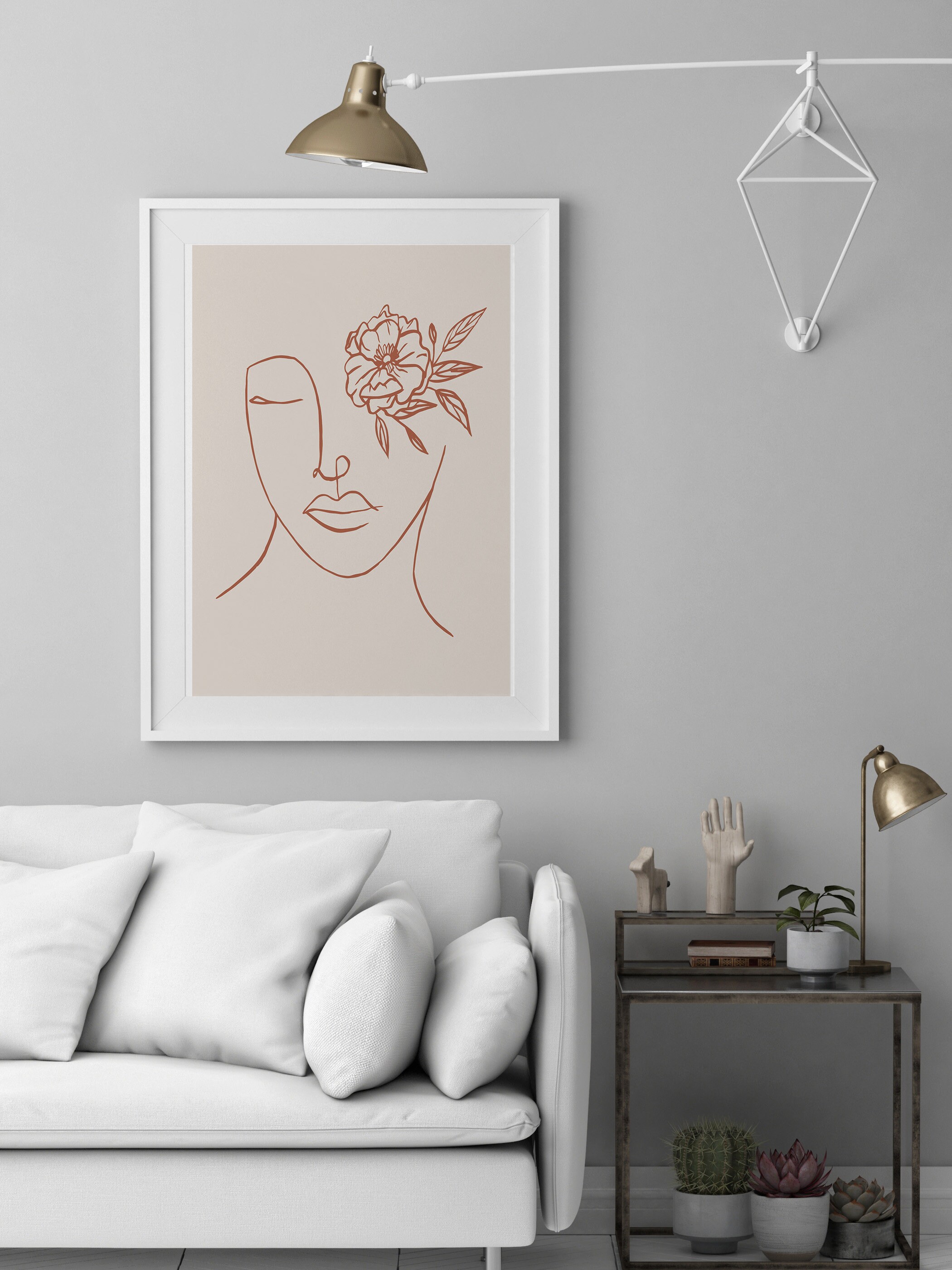 Female Face Line Art Female Flower Print Abstract Wall Art Minimalist ...