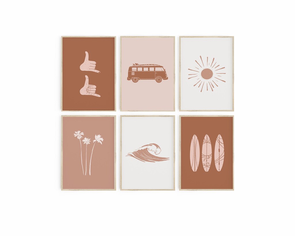 Set 6 Poster Da Parete Vintage – Stampe Blu Tema Surf E Spiaggia, Decorazione Per Camera Da Letto Di Ragazze E Adolescenti